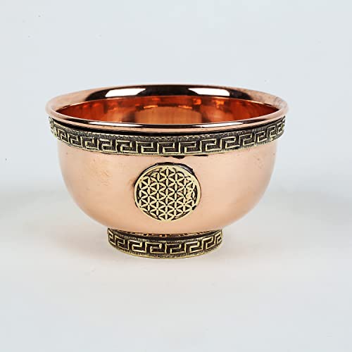 Indian Consigners Small Altar Witchcraft Serving, Offering or Smudging Copper Spiritual Holy Bowl (Flower of Life), (ICCB)