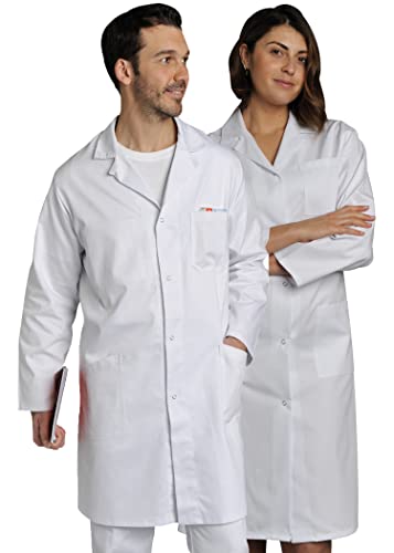 SNV Blouse Blanche Chimie lycée Laboratoire 100% Coton Blanc Manches Longues Blouse medicale Femme/Homme. Blouse Chimie 3 Poches médecin infirmière