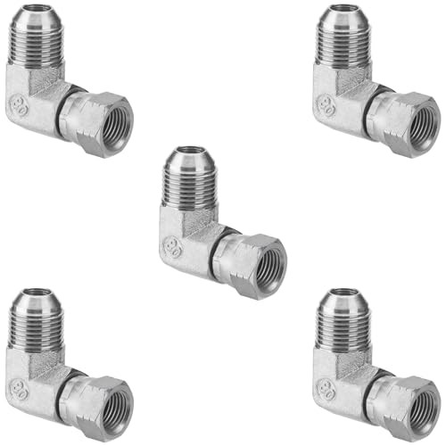 Image of 5 Pack 90 Degree Elbow JIC 37 Hydraulic Fittings: 1 /2 inch JIC Male x 3 /8 inch JIC Female, with Protection Cover Hydraulic Hose Swivel Crimp Fittings