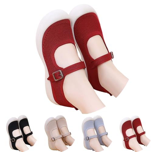 Women's Mary Jane Flats Ballet Flats Dressy Casual Shoes Comfortable Knit Slip-on Walking Shoes with Adjustable Straps Arch Support4