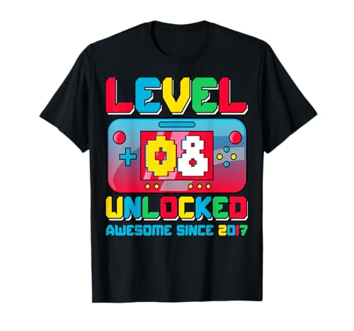 8th Birthday Video Gamer Level 8 Unlocked Awesome Since 2017 Camiseta