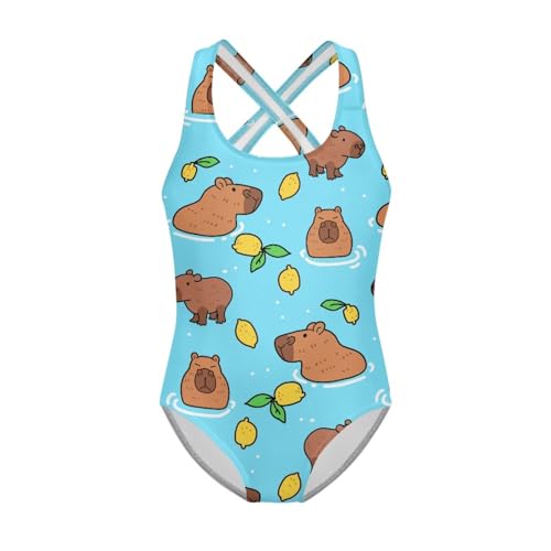 Image of WELLFLYHOM Girls' One Piece Swimsuit for Age 5-14 Cross Back Full Coverage Swimwear Sleeveless Bathing Suits