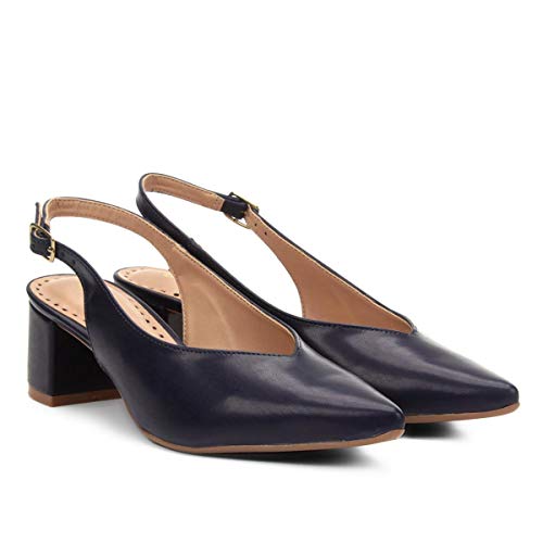 Scarpin Drezzup Chanel Salto Grosso - Marinho - 35