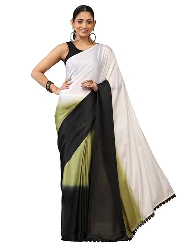 Image of Garden Vareli Lace Border Satin Saree with Unstitched Sequin Blouse Piece