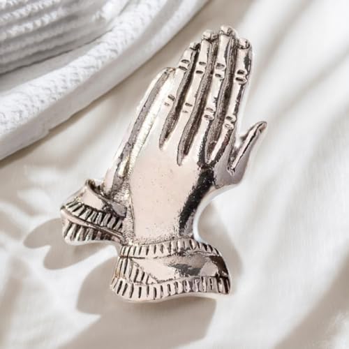 Image of Serenity Prayer Brooch Pins Gold Praying Hands Vintage Lapel Badge Brooches for Women Fashion Jewelry Clothing Decoration Accessories