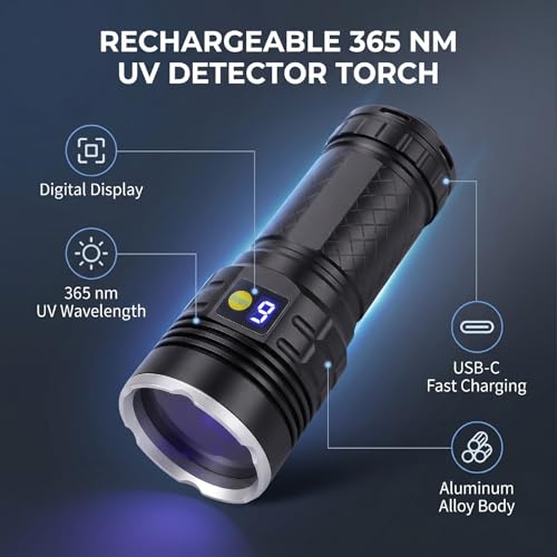 Torche UV 365 nm haut de gamme avec affichage numérique intelligent et charge Type-C - 4