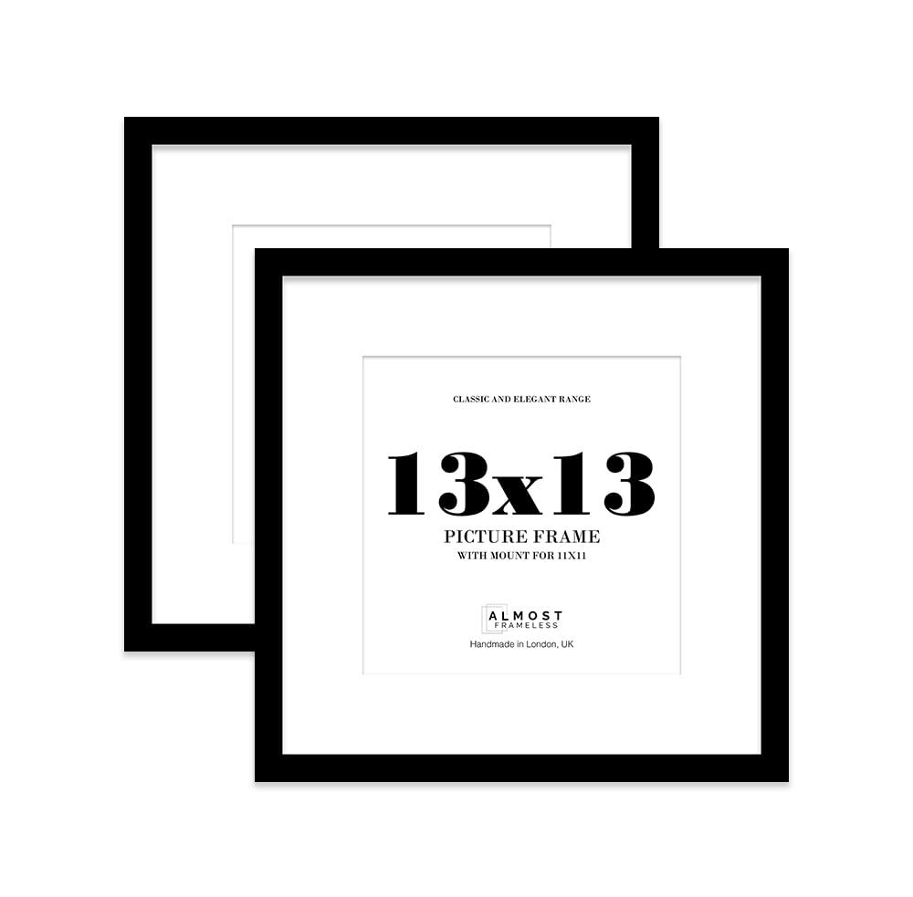 13x13 Black Picture Frame with Mount for 11x11 Photos, Prints - Modern Square Wall Frame, Set of 2
