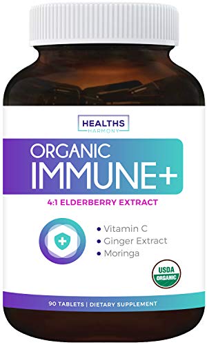 USDA Organic Immune Support (90 Tablets & Vegetarian) Vitamin C, Oregano, Moringa, Plus Potent 4:1 Extracts: Elderberry, Astragalus & Ginger - Immunity System Booster Supplement (No Capsules or Pills)