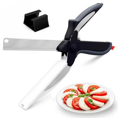 Kitchen Scissors for Food – 2-in-1 Cutting Board Scissors & Tomato Knife with Locking Mechanism & Stainless Steel Blades – Multifunctional Kitchen Shears for Effortless Chopping