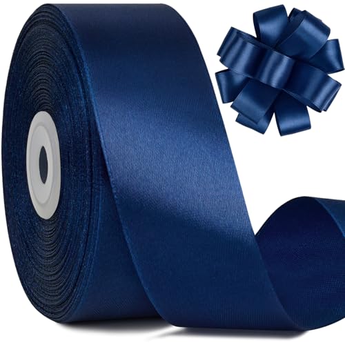 1-1/2 Inches Dark Blue Satin Ribbon 50 Yards Navy Blue Fabric Ribbon for Flower Bouquet Gift Wrapping Eternal Roses Bows Making DIY Crafts
