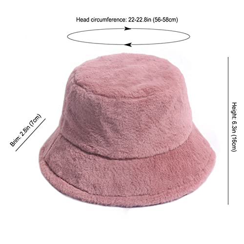 Winter Plush Bucket Hat For Women Solid Color Fuzzy Bucket Caps Casual Warm Faux Fur Fisherman Hats #TOP3