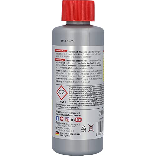 NIGRIN Rostumwandler, 6 x 200 ml, rostlösend, Rostentferner, hemmt das Weiterrosten, entrostet selbstaktiv, Mehfarbig