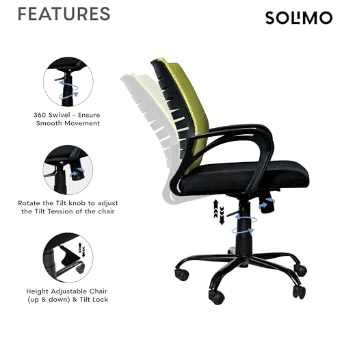Image of Amazon Brand - Solimo Worklo Mid Back Office Chair for Work from Home | Study | Revolving | Computer (Heavy Duty Powder Coated Metal Base, Stylish Green Mesh)