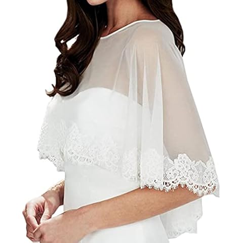 Grettytling Lace Wrap Shawl with Embroidered Lace Tulle Wedding dress cover up Cover