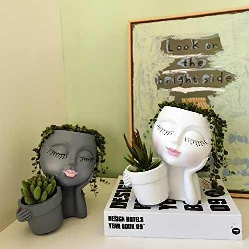 Dolkgy Head Flower Pot Face Planter, Unique Blue Planters For Indoor Outdoor Plants, Novelty Plant Girl Face Pots Funny Lady Head Vase With Drainage Hole For Home Garden Succulents Cactus #TOP3