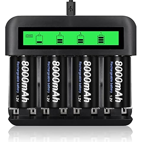 CITYORK 4-Pack D Cell 8000mAh Ni-Mh Rechargeable Batteries with 8 Slot AA/AAA/C/D Ni-MH Ni-CD Battery Charger Cover