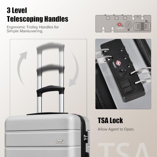 Image of KEYTANG SmileLine 3-Piece Luggage Set Lightweight Hardside Suitcase TSA Lock Spinner Wheels, 20 inch Expandable Carry-On Luggage with Quick Access Front Open Pocket, Bonus Makeup Bag,Silver