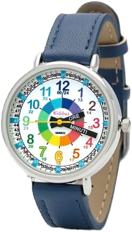 Kiddus Orologio Educativo per Bambini. Da Polso, Analogico. Con Esercizi per Imparare a Leggere l'Ora. Disegnato a Barcelona Français Pink Cuir PU