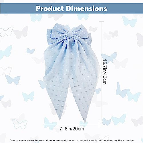 8 Inch Large Blue Hair Bow - Butterfly Knot With Long Tail, Metal & Fabric - Women's Fashion Hair Accessory, Large Hair Bows For Women Girls, Hair Bow Barrette Clip For Casual & Formal Events - 1 Pcs ( Blue) #TOP7