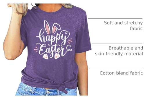 Image of Women Happy Easter T Shirt Bunny Rabbit Graphic T-Shirt Funny Letter Printed Shirts Short Sleeve Tops