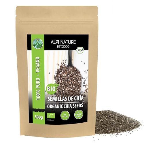 Semillas de chía orgánica (500g), semillas de chia de cultivo orgánico, veganas, chía 100% natural sin aditivos, ideal para tazones de desayuno, cereales y batidos