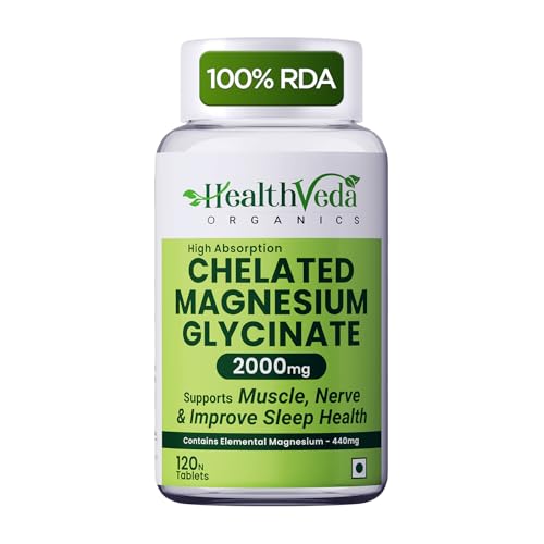 Image of Health Veda Organics Magnesium Glycinate 2000mg per Serving | High Absorption Magnesium Supplement for Muscle Recovery, Better Sleep Support & Stress Relief | 120 Veg Tablets