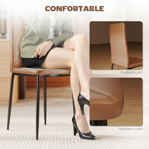 Miniatura 6 de HOMCOM Pack de 4 Sillas de Comedor Respaldo Alto Asiento Acolchado Marrón
