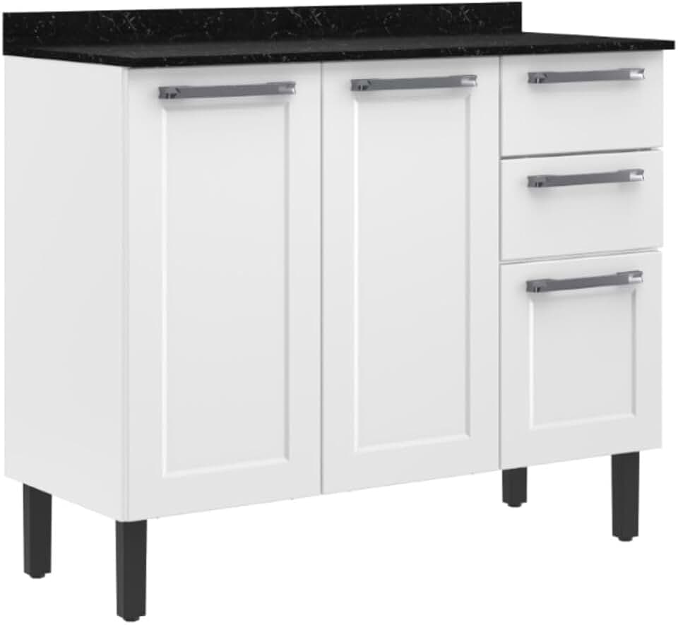 Balcão de Cozinha Itatiaia Aço 3 Portas 2 Gavetas Com Tampo Florença Branco Neve