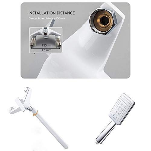 Robinet de baignoire blanc rotatif avec douchette à main chic - 5