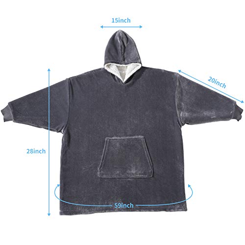 Touchat Wearable Blanket Hoodie, Oversized Sherpa Blanket Sweatshirt With Hood Pocket And Sleeves, Hooded Blanket For Adult Women Men, (Gray) #TOP4