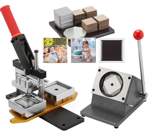 2.5×2.5in Magnet Maker Machine Kit, DIY Photo Fridge Magnet Making Machine, Press Machine+Paper Cutter+100 Sets Supplies+Free Photo Template