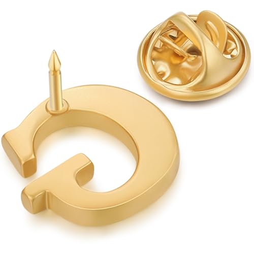 Image of HONEY BEAR Mens Womens Initial Alphabet Letter Lapel Pins Collar Badge Brooches for Business Wedding Graduation Gift Matte Gold 0.59 inches
