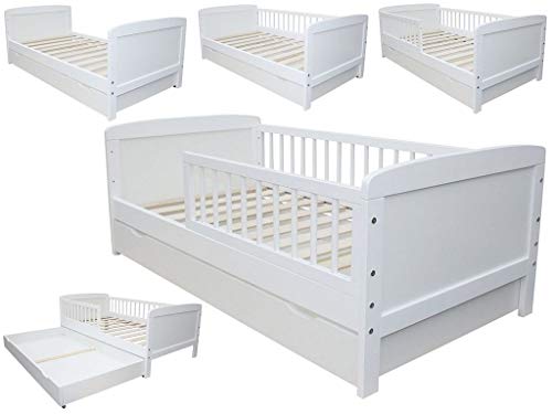 Kinderbett Juniorbett 160x70cm umbaubar Weiss mit Schublade
