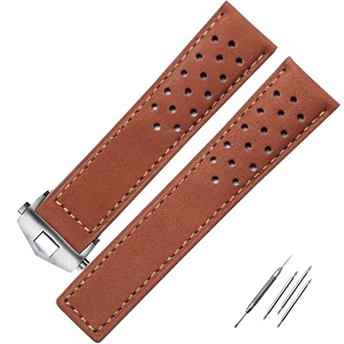 Bracelet de montre CZKE en cuir véritable noir 22mm avec boucle pliable pour Tag Heuer Carrera