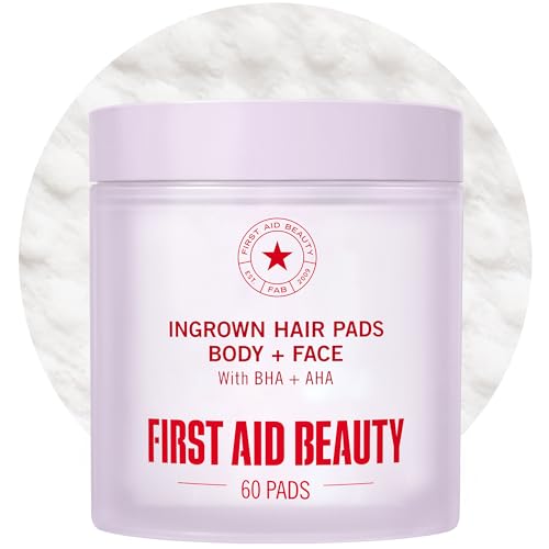 First Aid Beauty Ingrown Hair Pads, Body & Face with BHA & AHA - Dermatologist-Tested Aftershave Treatment to Help Prevent Razor Bumps & Exfoliate Underarms & Bikini Area - Sensitive Skin - 60 Count