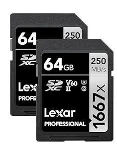 Lexar Professional 1667x 64GB (2-Pack) SDXC UHS-II Card (LSD64GCBNA16672)