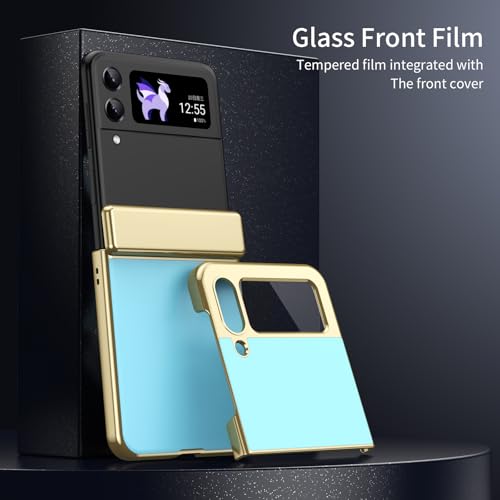 Coque Samsung Flip 3 bleu ciel pliable protection charnière or - 3