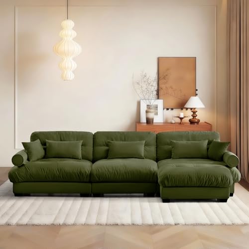 Image of SoarFlash Sectional Sofas Couches for Living Room, L Shaped Couch Sofa Set, Small Couches for Small Spaces, Apartment with Movable Ottoman, Green