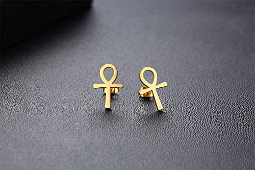 Ancient Egyptian Symbol Ankh Cross Stud Earrings Stainless Steel Key of Life Ear Plugs for Men Women4