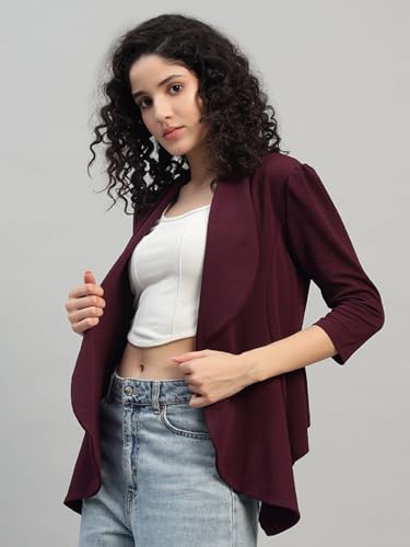 Image of Cotton Blend Women's Single Breasted Relaxed Fit Shawl Collar 3 /4 Sleeve Blazer