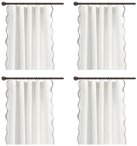 Image of Lush Decor Coastal Chic Scalloped Edge Light Filtering Window Curtain Panels Pair, 52 inch W x 84 inch L, Gray & White - White Curtains for Living Room - Coastal Decor (Pack of 8)