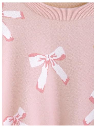 WDIRARA Girl's Cute Bow Sweater Crew Neck Long Sleeve Pullover Knit Tops4