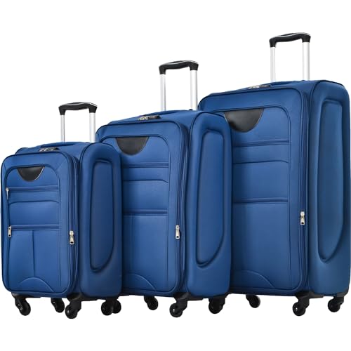 Bed Bath & Beyond Softside Luggage Expandable 3 Piece Set Suitcase Upright Spinner Softshell Lightweight Luggage Travel Set Blue2