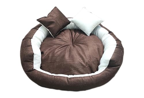 Image of Small Size Dog and Cat Bed Round Shape Export Quality Ultrasoft Micro Fiber Filling for Extra Comfert Dual Color Cream-Brown Machine Washable Anti Skid Base Pet Bed