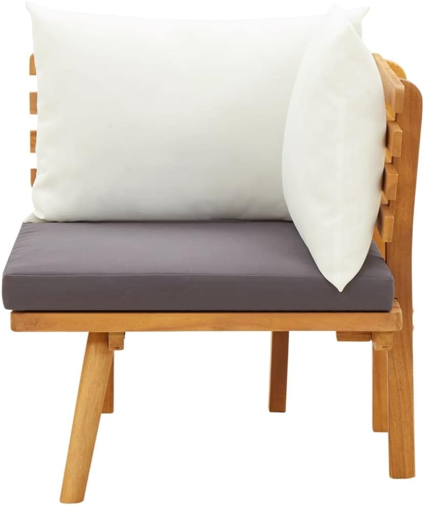 Garden Corner Sofa Natural Acacia Wood Outdoor Patio Furniture Waterproof Dark Gray Cushions