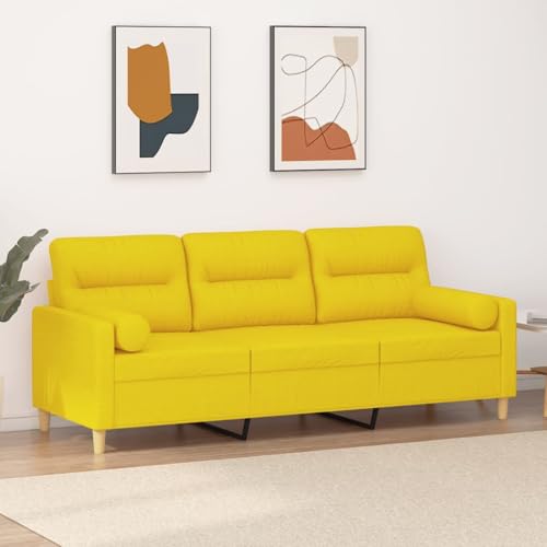 Sofá de 3 plazas con cojines tela amarillo claro mobiliario sofás 180 cm 3