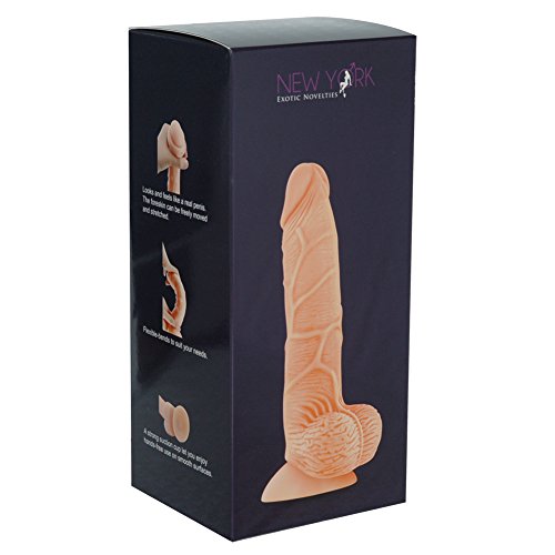 Veiny George 7 Inch Dildo with Stretchable Skin, Realistic Moving Skin Cock with Suction Cup by New York Exotic Novelties (7, Flesh) NYSE0018