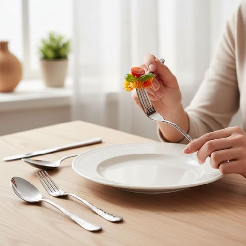 Image of 5 Pcs Silver Floaral Stainless Steel Cutlery Set for Dining Table with Spoon and Fork Set & Butterknife - The Perfect Tableware /Flatware