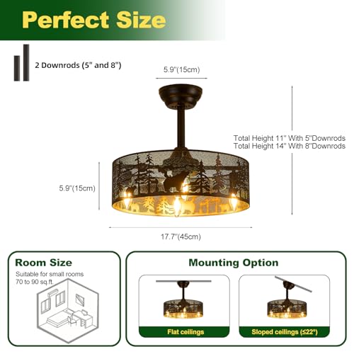 Image of Farmhouse Rustic Ceiling Fan with Light, Black Caged Chandelier Ceiling Fan with Beer Design Vintage Enclosed Fandelier for Bedroom Living Room Kitchen