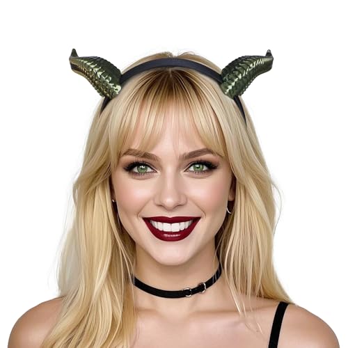MOSTORY Green Devil Horns Headband - 3D Demon Horns Headband for Halloween Accessoreis Adult Dark Horn Hairband for Cosplay Costume Party Renaissance Fairytale